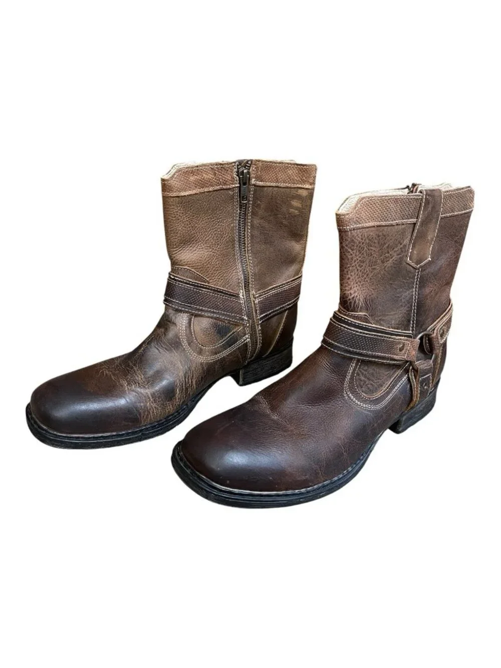 Roan By Bed Stu Colton ll Brown Leather Pull On Boots Distressed Biker Size 12